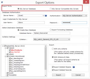 Select export option