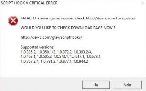 Script Hook V Critical Error in GTA 5